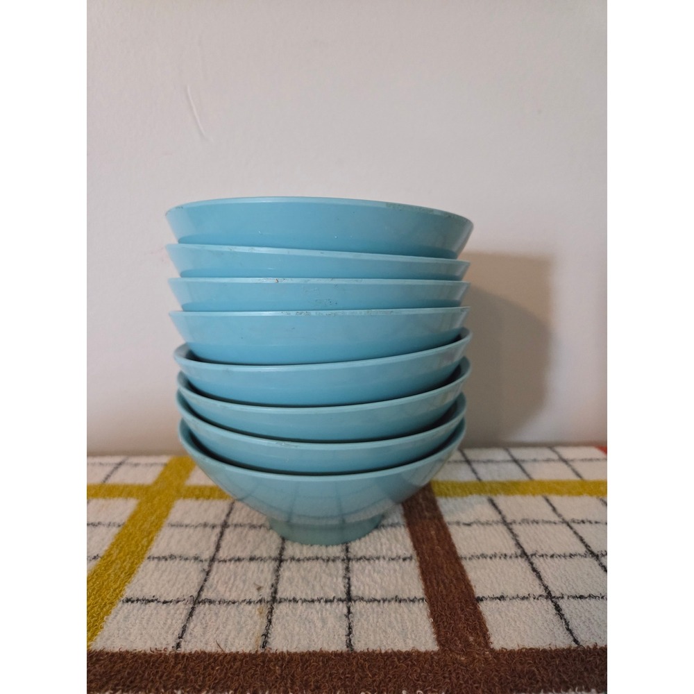 Vintage Boontonware Blue Melamine Dessert Bowls Set of 8 MCM 3303-10 USA 5 Inch